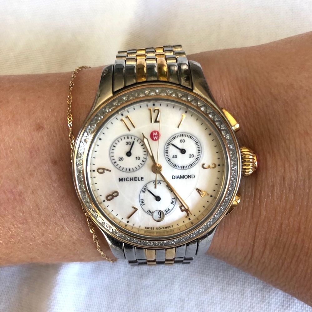 Michele Jetway two-tone diamond watch, 36mm